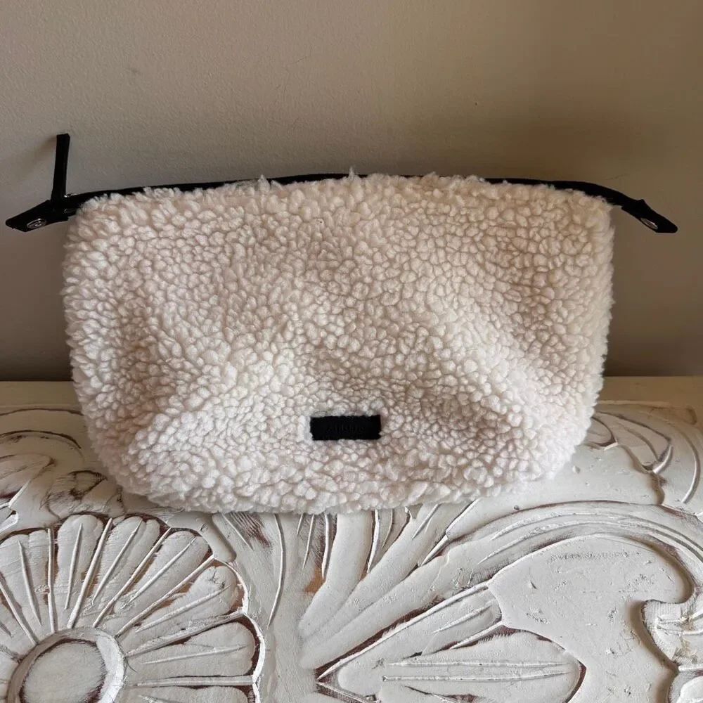 Athleta All About Sherpa Cosmetic Pouch in bone NWT